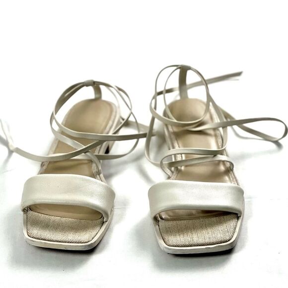Vince Layla Ivory Leather Ankle Wrap Sandals - Picture 2 of 8